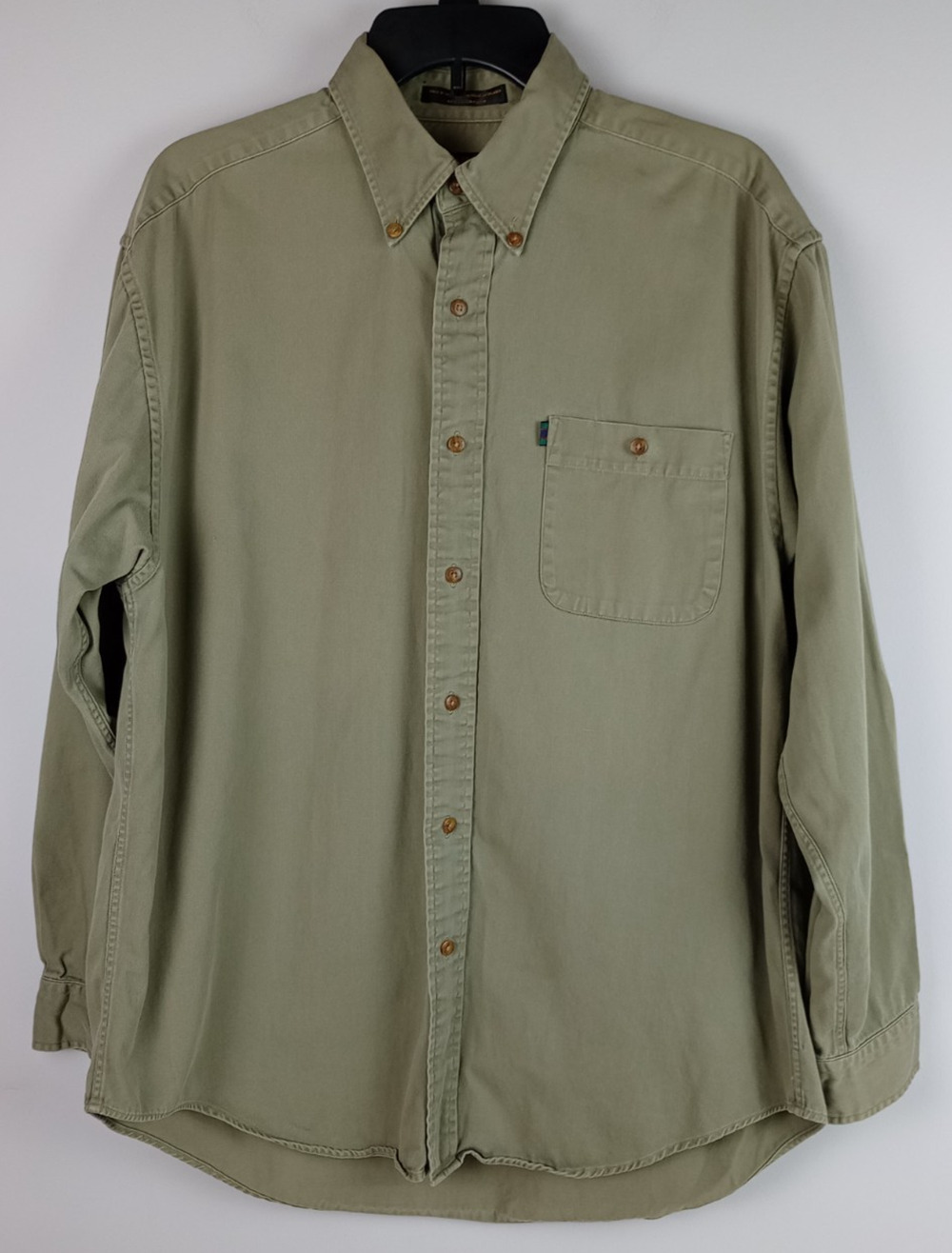 VTG Alexander Julian Colours Mens XL Olive Green Canvas Long Sleeve Button Shirt